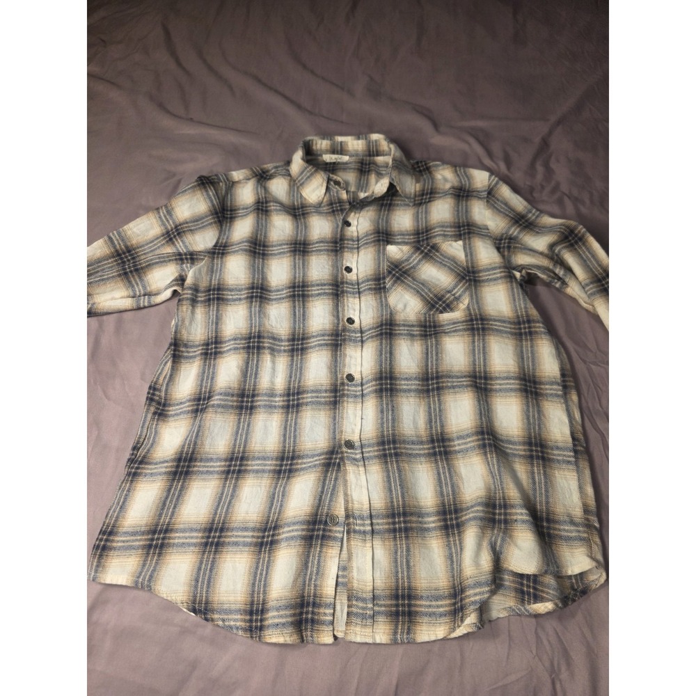 la miel Men's Red Navy Plaid Flannel Button-Up Shirt Size M